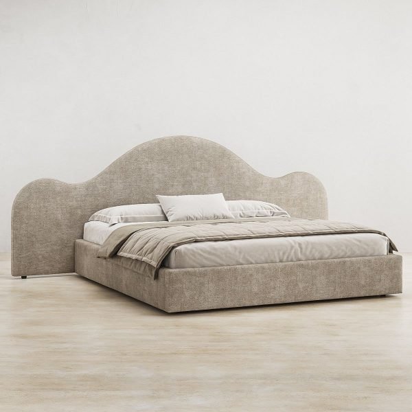 letto di design con testiera sagomata oversize – tessuto beige