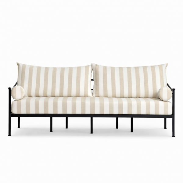 Divano da esterno moderno beige a righe con struttura in metallo